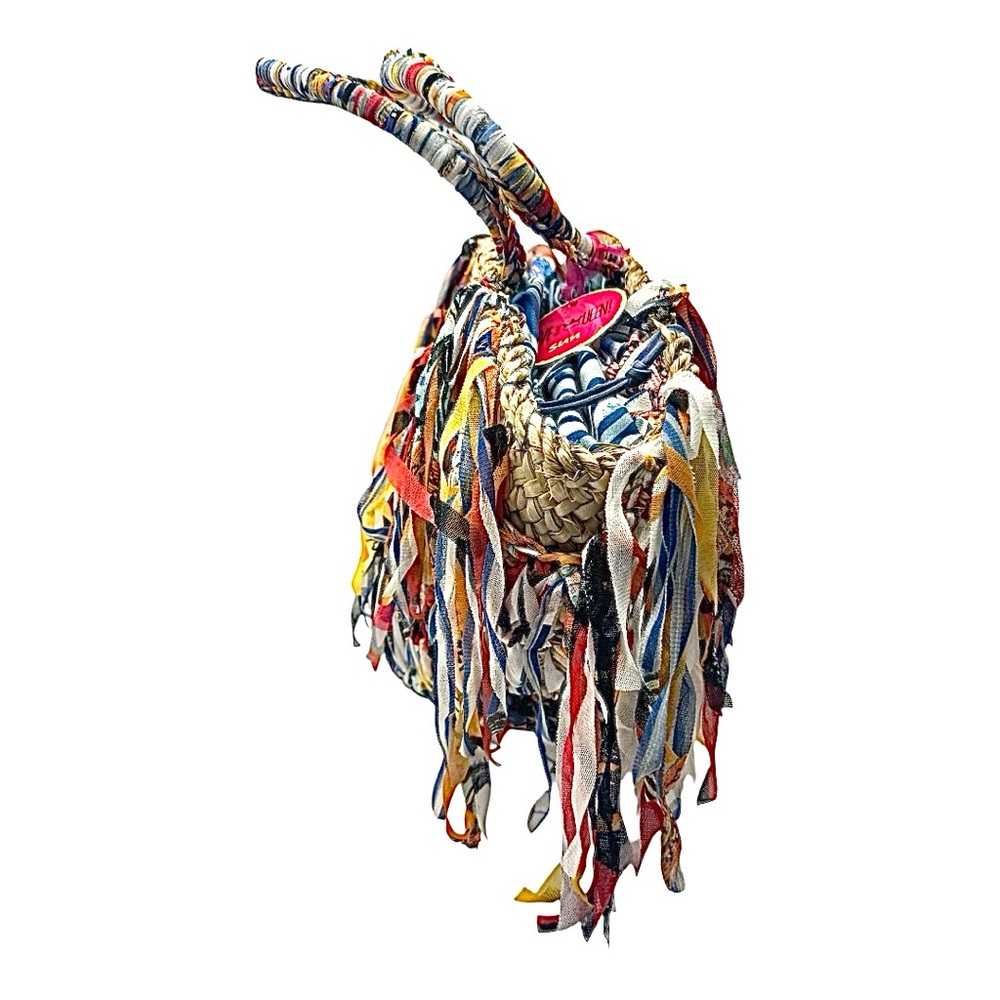 Boho Woven Straw Fringe Tote Bag Colorful Fabric Tassel Beach Handbag - Picture 6 of 11